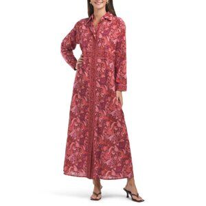 BINDU Plum Broder Print Shirt Maxi Dress